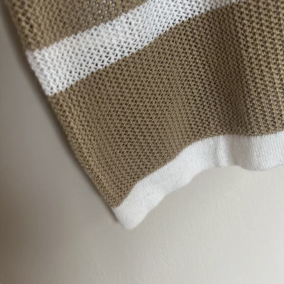 Tommy Bahama Knit Tan White Striped Knit Mesh Tunic Top Sweater - Picture 5 of 7